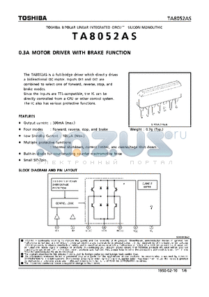 TA8052AS datasheet - 0.3A MOTOR DRIVER WITH BRAKE FUNCTION