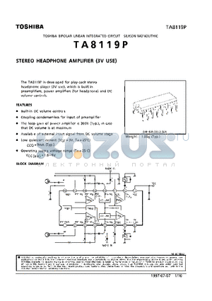 TA8119P datasheet - STEREO HEADPHONE AMPLIFIER (3V USE)