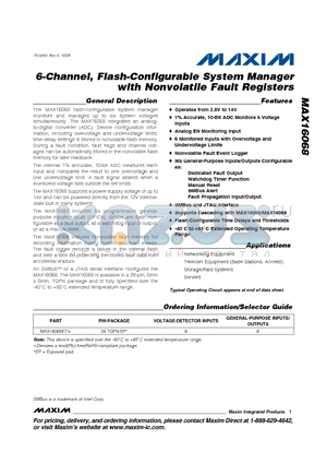 MAX16068ETI+ datasheet - 6-Channel, Flash-Configurable System Manager with Nonvolatile Fault Registers