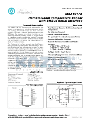 MAX1617AMEE_12 datasheet - Remote/Local Temperature Sensor with SMBus Serial Interface