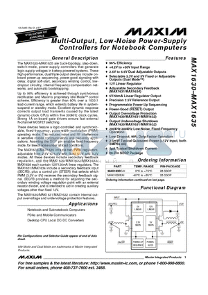 MAX1631CAI datasheet - Multi-Output, Low-Noise Power-Supply Controllers for Notebook Computers