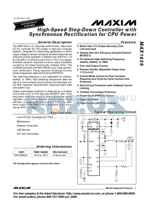 MAX1639 datasheet - High-Speed Step-Down Controller with Synchronous Rectification for CPU Power