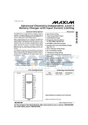 MAX1645EEI datasheet - Advanced Chemistry-Independent, Level 2 Battery Charger with Input Current Limiting