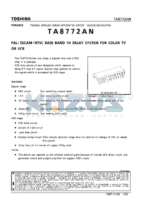 TA8772AN datasheet - PAL/SECAM/NTSC BASE 1H DELAY SYSTEM FOR COLOR TV OR VCR