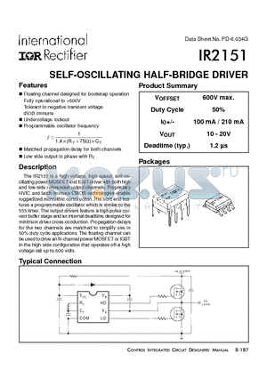 IR2151 datasheet - SELF-OSCILLATING HALF-BRIDGE DRIVER