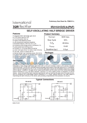 IR21531SPBF datasheet - SELF-OSCILLATING HALF-BRIDGE DRIVER