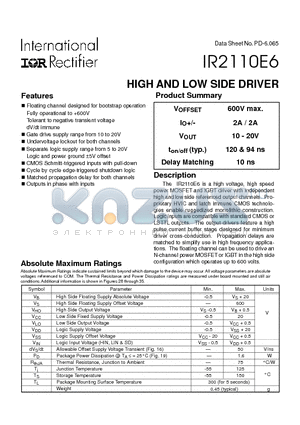 IR2110E6 datasheet - HIGH AND LOW SIDE DRIVER