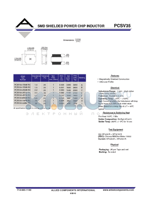 PCSV35-2R2M-RC datasheet - SMD SHIELDED POWER CHIP INDUCTOR