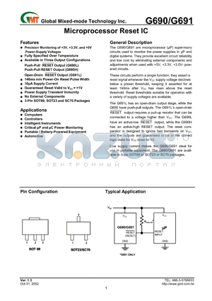 G690H400T22 datasheet - Microprocessor Reset IC