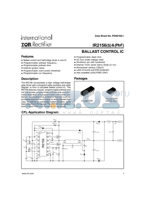 IR2156PBF datasheet - BALLAST CONTROL IC