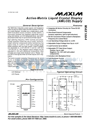 MAX1664CUP datasheet - Active-Matrix Liquid Crystal Display AMLCD Supply