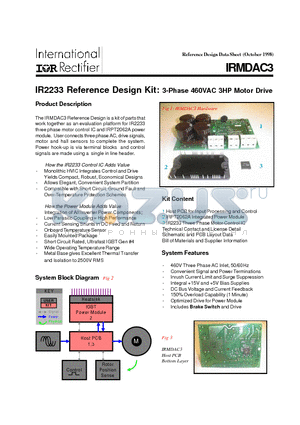 IR2233 datasheet - Reference Design Kit: 3-Phase 460VAC 3HP Motor Drive