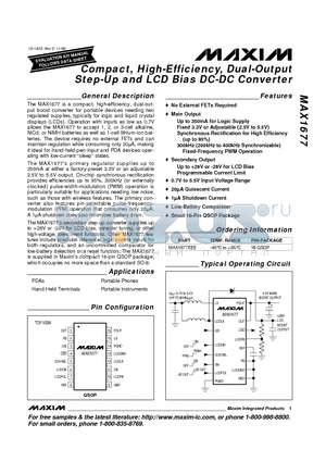 MAX1677EEE datasheet - Compact, High-Efficiency, Dual-Output Step-Up and LCD Bias DC-DC Converter