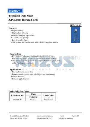 IR2424-3C datasheet - 3.2*2.2mm Infrared LED