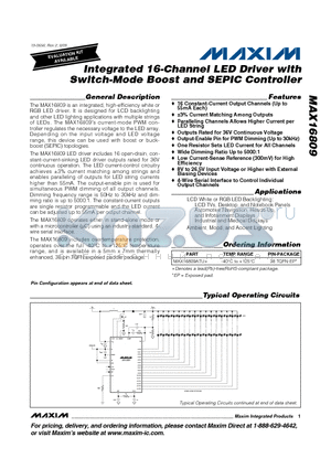 MAX16809_09 datasheet - Integrated 16-Channel LED Driver with Switch-Mode Boost and SEPIC Controller