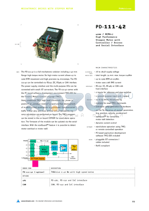 PD-111-42 datasheet - 42mm / NEMA17 High Performance Stepper Motor with Controller / Driver and erial Interface
