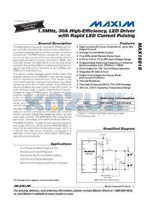 MAX16818ATI+ datasheet - 1.5MHz, 30A High-Efficiency, LED Driver with Rapid LED Current Pulsing