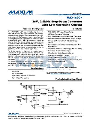 MAX16907 datasheet - 36V, 2.2MHz Step-Down Converter with Low Operating Current