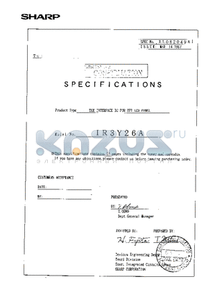 IR3Y26A datasheet - THE INTERFACE IC FOR TFT LCD PANEL