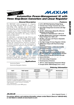 MAX16920 datasheet - Automotive Power-Management IC with Three Step-Down Converters and Linear Regulator