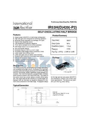 IR53HD420-P2 datasheet - SELF-OSCILLATING HALF BRIDGE