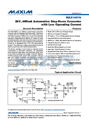 MAX16976 datasheet - 28V, 600mA Automotive Step-Down Converter with Low Operating Current