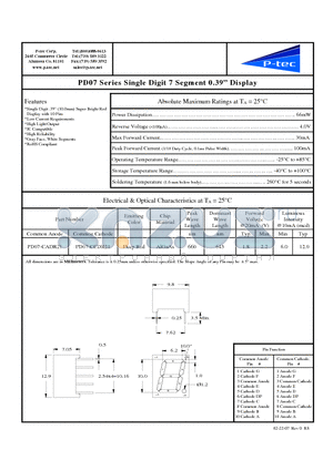 PD07-CCDR21 datasheet - Single Digit 7 Segment 0.39 Display