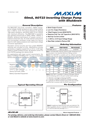 MAX1697 datasheet - 60mA, SOT23 Inverting Charge Pump with Shutdown