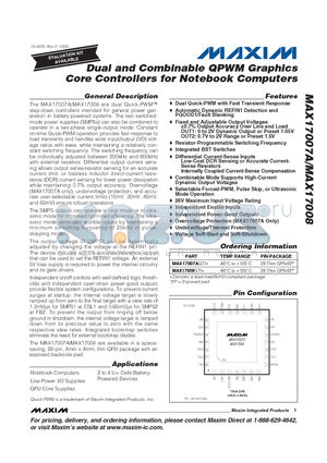 MAX17007A datasheet - Dual and Combinable QPWM Graphics Core Controllers for Notebook Computers