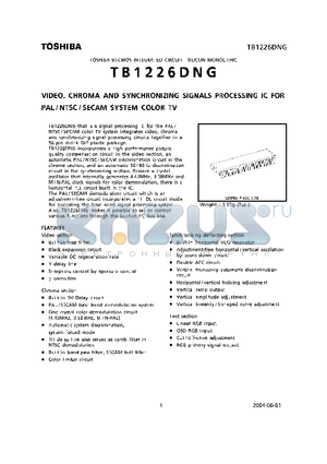 TB1226DNG datasheet - VIDEO, CHROMA AND SYNCHRONIZING SIGNALS PROCESSING IC FOR PAL/NTSC/ SECAM SYSTEM COLOR TV