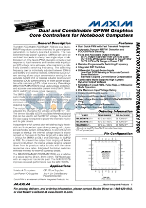 MAX17007AGTI datasheet - Dual and Combinable QPWM Graphics Core Controllers for Notebook Computers