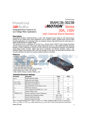IRAM136-3023B datasheet - Integrated Power Hybrid IC for Low Voltage Motor Applications