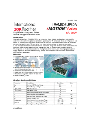 IRAMS06UP60A datasheet - Plug N DriveTM Integrated Power Module for Appliance Motor Drive