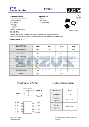 PD18C2 datasheet - 2Way Power Divider