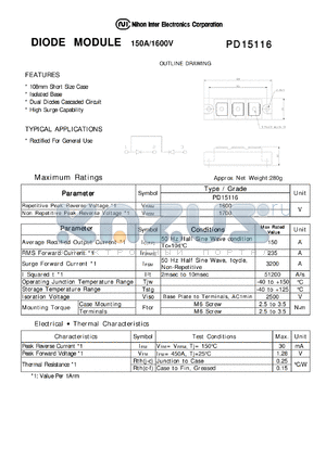 PD15116 datasheet - DIODE MODULE - 150A/1600V