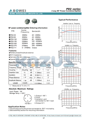PD2-30 datasheet - 2 way 90 Power Combiner/Splitter