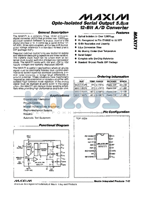 MAX171 datasheet - Opto-Isolated Serial Output 5.8us 12-Bit A/D Converter