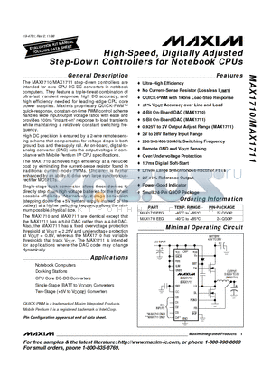 MAX1711 datasheet - High-Speed, Digitally Adjusted Step-Down Controllers for Notebook CPUs