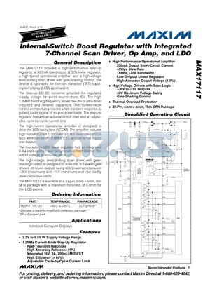 MAX17117 datasheet - Internal-Switch Boost Regulator with Integrated 7-Channel Scan Driver, Op Amp, and LDO