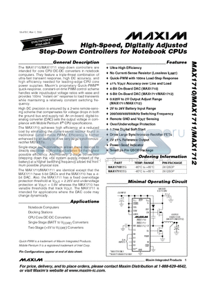 MAX1711EEG datasheet - High-Speed, Digitally Adjusted Step-Down Controllers for Notebook CPUs