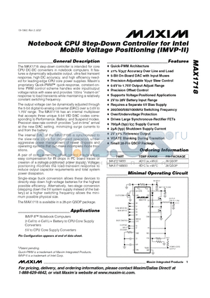 MAX1718 datasheet - Notebook CPU Step-Down Controller for Intel Mobile Voltage Positioning IMVP-II
