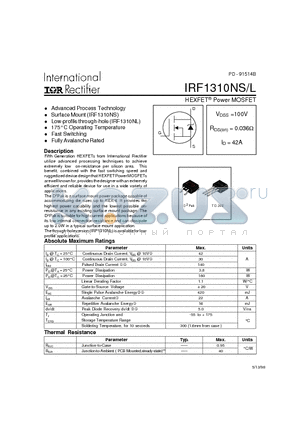 IRF1310NL datasheet - Power MOSFET(Vdss=100V, Rds(on)=0.036ohm, Id=42A)