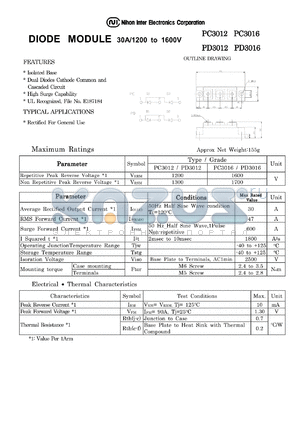 PD3012 datasheet - DIODE MODULE 30A/1200 to1600V