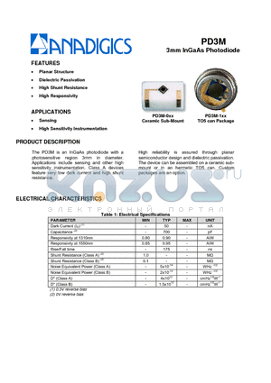 PD3M datasheet - 3mm InGaAs Photodiode