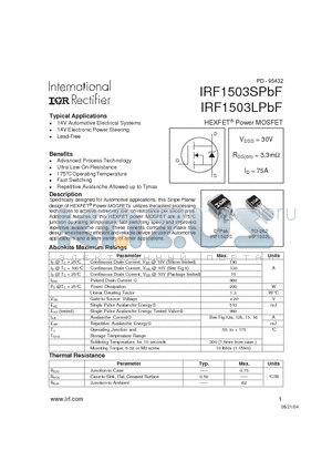 IRF1503SPBF datasheet - HEXFET Power MOSFET