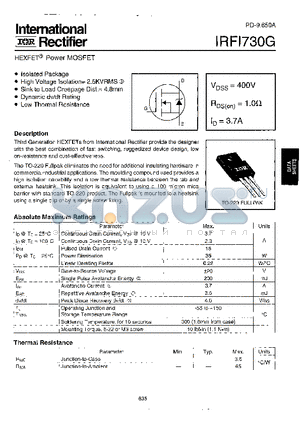 IRF1730G datasheet - Power MOSFET(Vdss=400V, Rds(on)=1.0ohm, Id=3.7A)