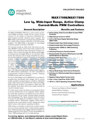 MAX17598_13 datasheet - Low IQ, Wide-Input Range, Active Clamp Current-Mode PWM Controllers