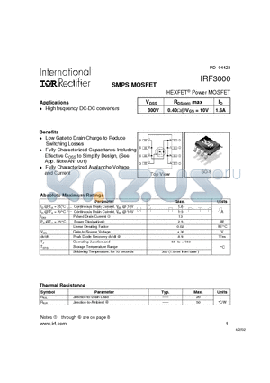 IRF3000 datasheet - SMPS MOSFET
