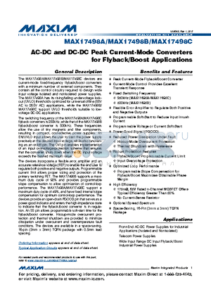 MAX17498C datasheet - AC-DC and DC-DC Peak-Current-Mode Converters for Flyback/Boost Applications