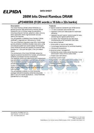 PD488588FF-C60-53-DH1 datasheet - 288M bits Direct Rambus DRAM